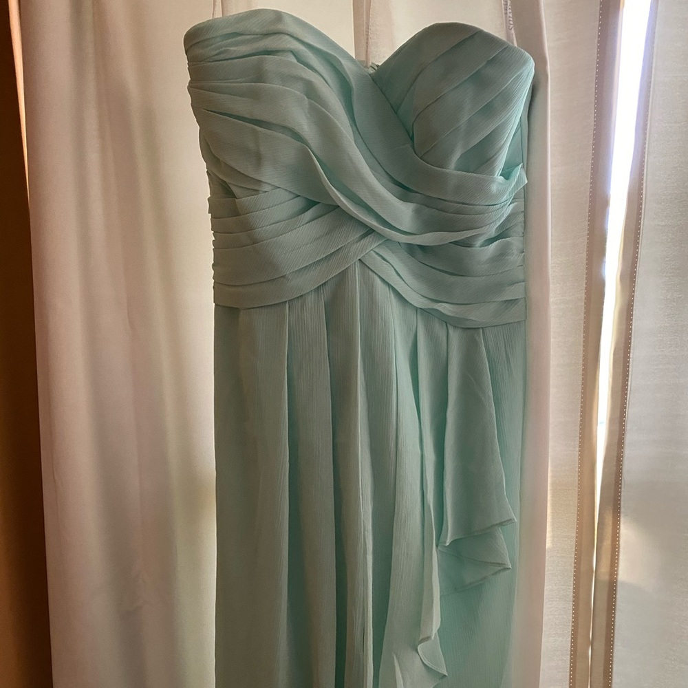 Short mint bridesmaid dress from David’s Bridal